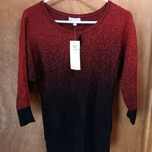 Birch NY Red to Black Ombre Sparkle Sweater